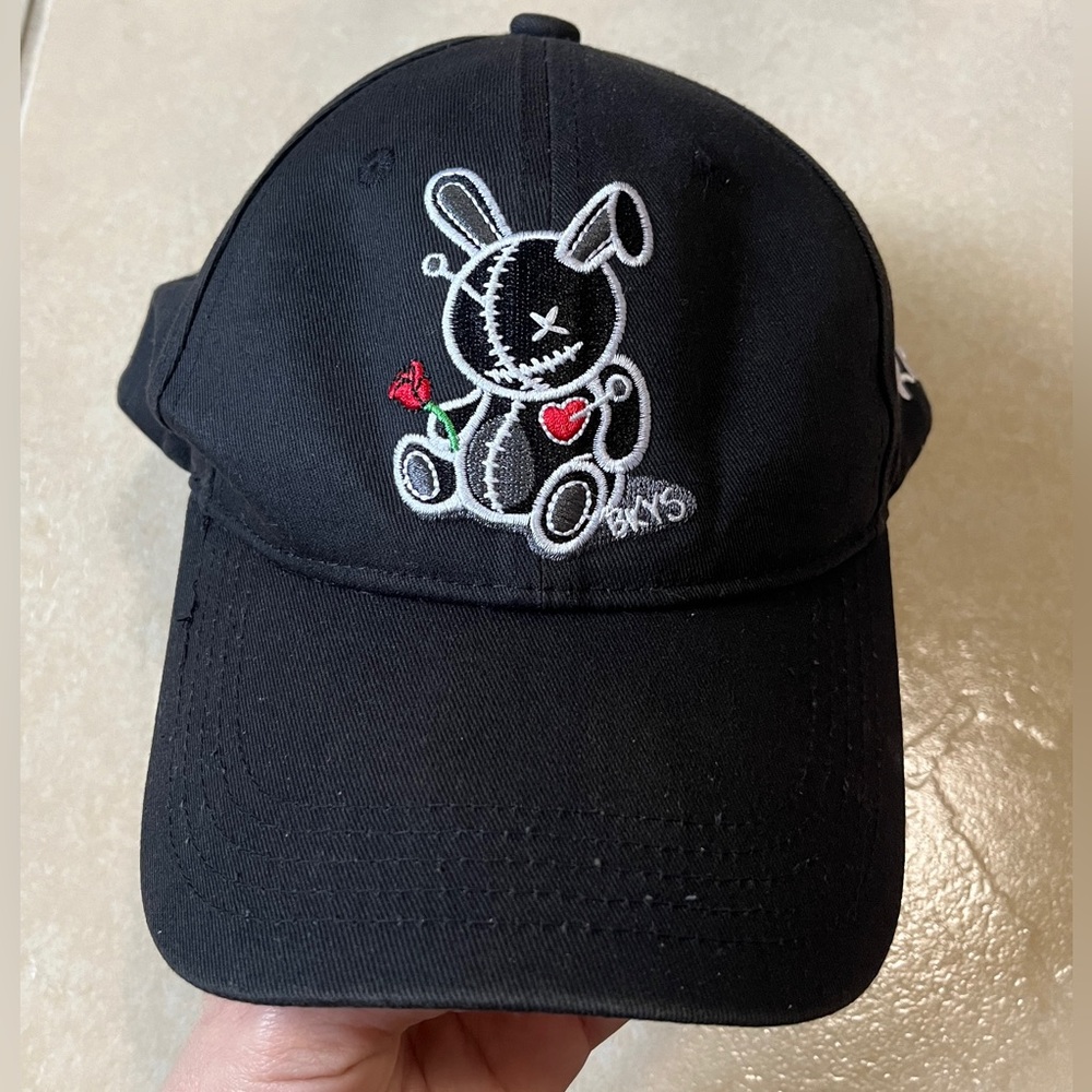 Lucky Charm BKYS Black Bunny Rag Doll With Rose Baseball Hat One Size Cotton
